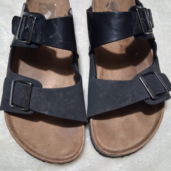 American Exchange Black and Tan Sandals with Adjustable Straps - Picture 1 of 6